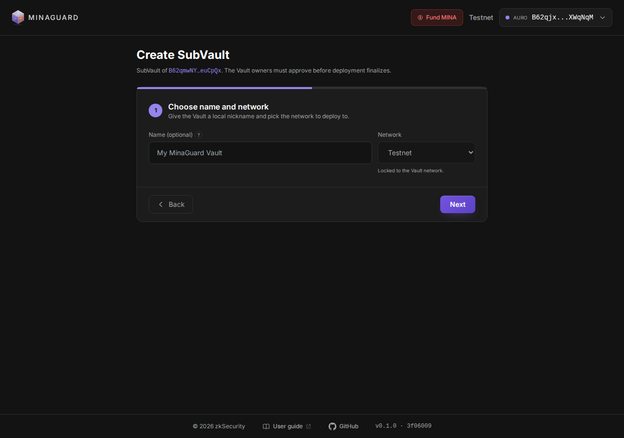 Create SubVault form